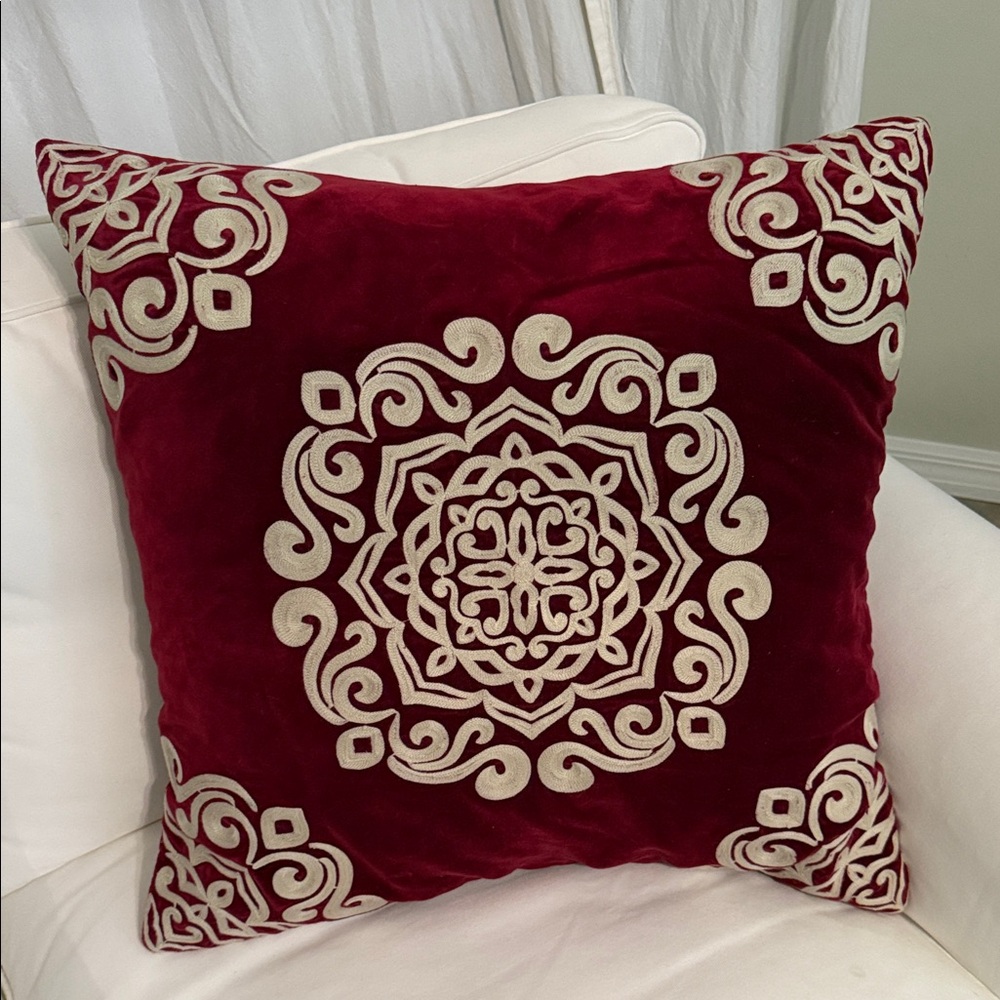 Pair of Pottery Barn Velvet Embroidered Medallion Pillow Covers